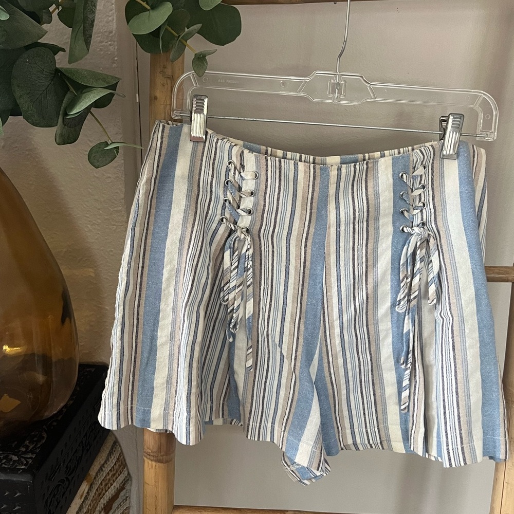 Aqua Blue and White Striped Linen Shirts